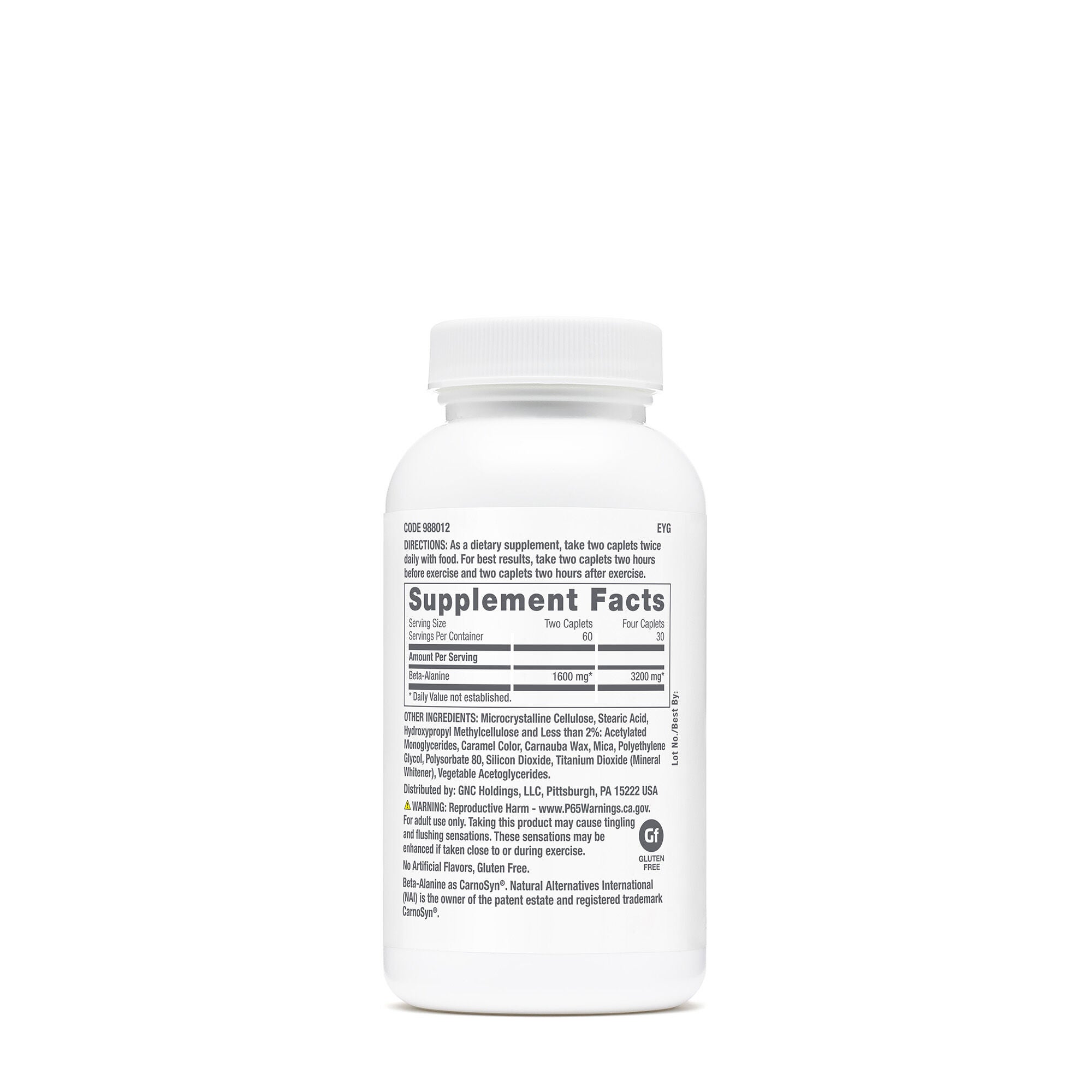Beta-Alanine 3200mg - 120 Caplets (30 Servings)  | GNC